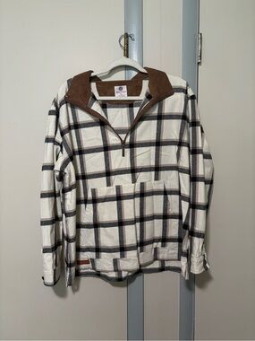 MarleyLilly Cream & Brown Plaid Half-Zip Pullover Hoodie